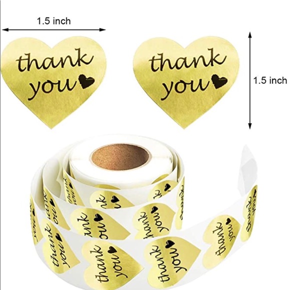 500 roll gold foil heart thank you stickers! 1.5” - Picture 2 of 7
